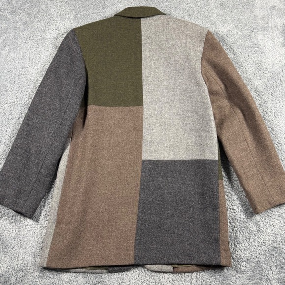 Vintage 90s Wool Patchwork Colorblock Blazer Jacket Women Size 4 Leather Buttons - Picture 5 of 10